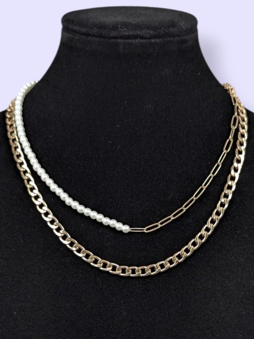 (2/$20) Claire's 2-Strand Faux Pearl & Chain Necklace